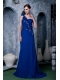 Prom Dress Royal Blue Column One Shoulder Brush Train Hand Made Flower and Beading Chiffon