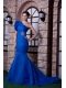 Prom Dress Royal Blue Mermaid One Shoulder Brush Train Beading Satin and Organza Beading