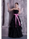 Prom Dress Strapless Black A-line Floor-legnth Taffeta Sash and Pick-ups