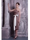 Prom Dress Strapless Brown Column Tea-length Satin Sash