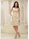Prom Dress Strapless Champagne Appliques Decorate Bust Knee-length Bowknot