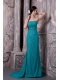 Prom Dress Strapless Teal Column Court Train Chiffon Beading