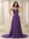 Prom Dress V-neck Beaded Decorate Shoulder Ruched Bodice