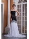 Prom Dress White and Black Column Sweetheart Brush Train Chiffon Sequins
