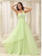 Prom Dress Yellow Green One Shoulder and Ruched Bodice Beaded Decorate Bust