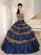 Quinceanera Dress 2013 Navy Blue Leopard Ruffled Layers and Appliques With Beading For Custom Made