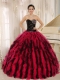 Quinceanera Dress Beaded and Ruffled Sweetheart For Black and Hot Pink