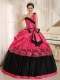 One Shoulder Quinceanera Dress Coral Red With Bowknot and Appliques