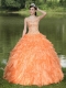 Quinceanera Dress Orange Clearance With Sweetheart Beaded Ruffles Layered Decorate Organza