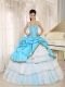 Quinceanera Dress Sweetheart Beaded and Pick-ups For Aqua Blue and White Ruffled Layers