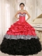 Quinceanera Dress Watermelon and Black Sweetheart Ruffles With Floor-length