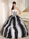 Quinceanera Dress With Appliques Sweetheart For Custom Made White and Black Ruffles