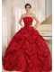 Quinceanera Dress With Wine Red Ball Gown Pick-ups For Custom Made Taffeta