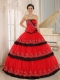 Quinceanera DressRed Hand Made Flowers Custom Made