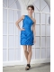Prom Dress Sky Blue Column One Shoulder Mini-length Taffeta Beading