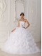 2013 Brand NewWhite Ball Gown With Court Train Beading and Hand Flower Quinceanera Dress