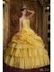 2013 Gorgeous Yellow Ball Gown Strapless With Organza Beading Quinceanera Dress