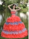 2013 Modest Quinceanera Dress With Beaded Decorate Bust Sequins Organza In Multi-color