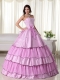 2013 Perfect Pink Ball Gown With Strapless Taffeta Beading Quinceanera Dress