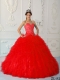 2013 Red Ball Gown Sweetheart With Floor-length Satin and Organza Beading Quinceanera Dress