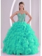 2013 Romantic Fall Sweetheart With Ruffles and Beaded Decorate In Turquoise For Quinceanera Gowns