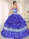 2013 Sweet Quinceanera Dress With Beaded and Pick-ups In Blue Taffeta and Printing