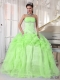 2013 Yellow Green Ball Gown Strapless With Floor-length Organza Beading Quinceanera Dress