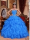 Affordable Aqua Blue Sweetheart Beading Organza Beading Ball Gown Dress