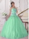 Apple Green Ball Gown Strapless Elegant Taffeta and Tulle Beading Quinceanera Dress