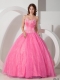 Beautiful Tulle Sweetheart Baby Pink Ball Gown Dress with Beading and Ruching