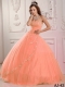 Classical Sweetheart With Floor-length Tulle Appliques Pink Quinceanera Dress In 2013