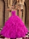 Cute Hot Pink Ball Gown With Sweetheart Floor-length Ruffles Organza Quinceanera Dress In 2013