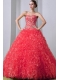 Cute Quinceanea Dress In Watermelon With A-Line / Princess Style With Sweetheart Brush Train Beading and Ruffles