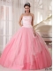Elegant Affordable Pink and White Sweetheart Beading Quinceanera Dress