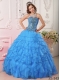 Elegant Aqua Blue Ball Gown Sweetheart Organza Beading Quinceanera Dress