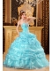 Elegant Baby Blue Ball Gown Sweetheart Floor-length Organza Appliques Quinceanera Dress