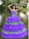 Elegant Beaded Decorate Bust Sequins Organza Multi-color Strapless Tiered Sweet Quinceanera Dress