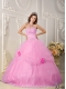 Elegant Beautiful Ball Gown Sweetheart Floor-length Organza Pink Quinceanera Dress with Appliques