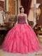 Elegant Coral Red and Black Sweetheart Embroidery Quinceanera Dress with Beading