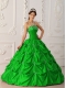 Elegant Green Ball Gown Strapless Quinceanera Dress with Taffeta Appliques and Beading