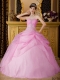Elegant Pink Ball Gown Strapless Floor-length Organza Quinceanera Dress with Beading