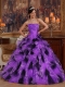 Elegant Purple and Black Ball Gown Strapless Floor-length Organza Quinceanera Dress