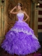 Elegant Purple Ball Gown Strapless Floor-length Ruffles Organza Quinceanera Dress