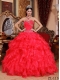 Elegant Red Ball Gown Sweetheart Floor-length Organza Quinceanera Dress with Beading