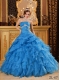 Elegant Teal Ball Gown Floor-length Organza Beading And Ruffles Quinceanera Dress