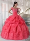 Elegant Watermelon Ball Gown Off The Shoulder Taffeta and Organza Beading Quinceanera Dress