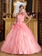 Elegant Watermelon Ball Gown One Shoulder Floor-length Appliques Tulle Quinceanera Dress Elegant Watermelon Ball Gown One Shoulder Floor-length Appliques Tulle Quinceanera Dress