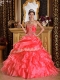 Elegant Watermelon Ball Gown Strapless Floor-length Organza Quinceanera Dress