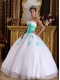 Elegant White and Green Ball Gown Sweetheart Appliques Organza Quinceanera Dress
