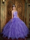 Gorgeous Strapless Appliques Organza Ball Gown Dress with Ruffles In Lavender